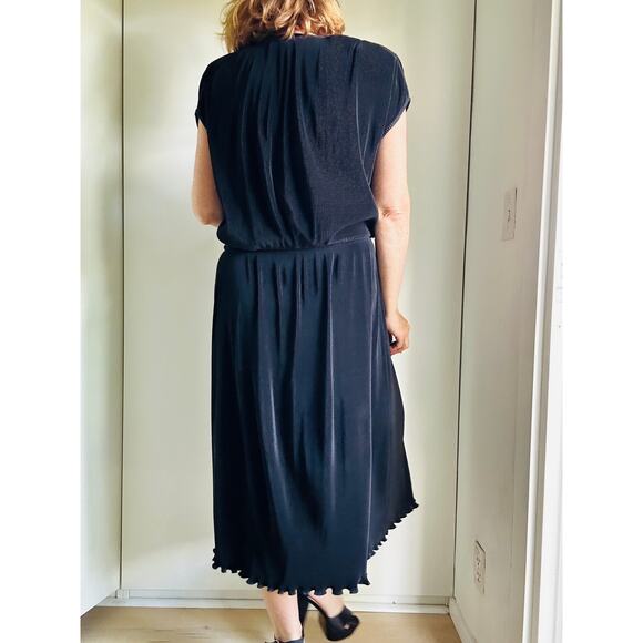 Virginie Paris Floral Micropleated Dress Black Made in France Statement SZ L - Picture 5 of 9